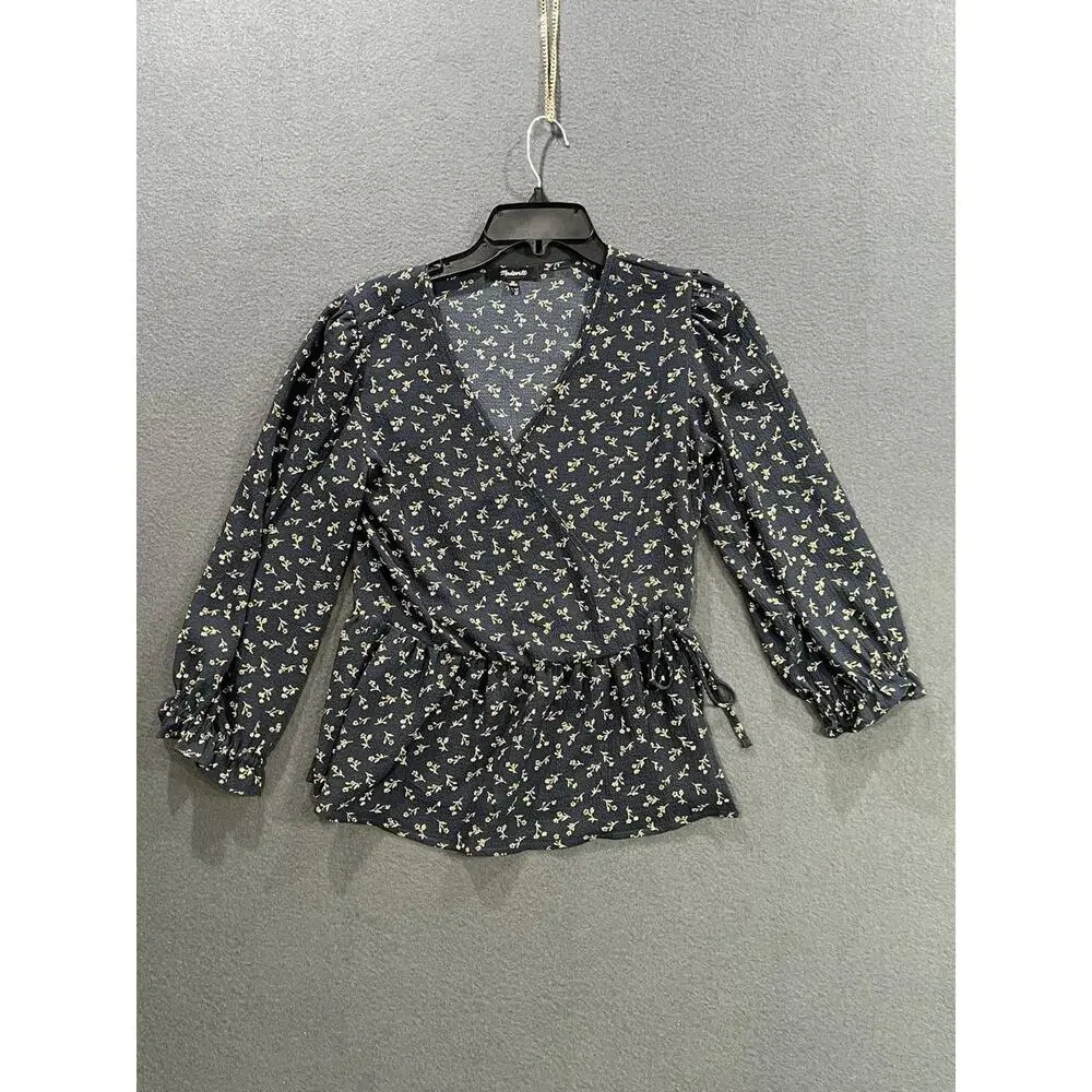 Madewell Peplum Wrap Top XS Spring Fling Floral Puff-Sleeve Blouse A009208